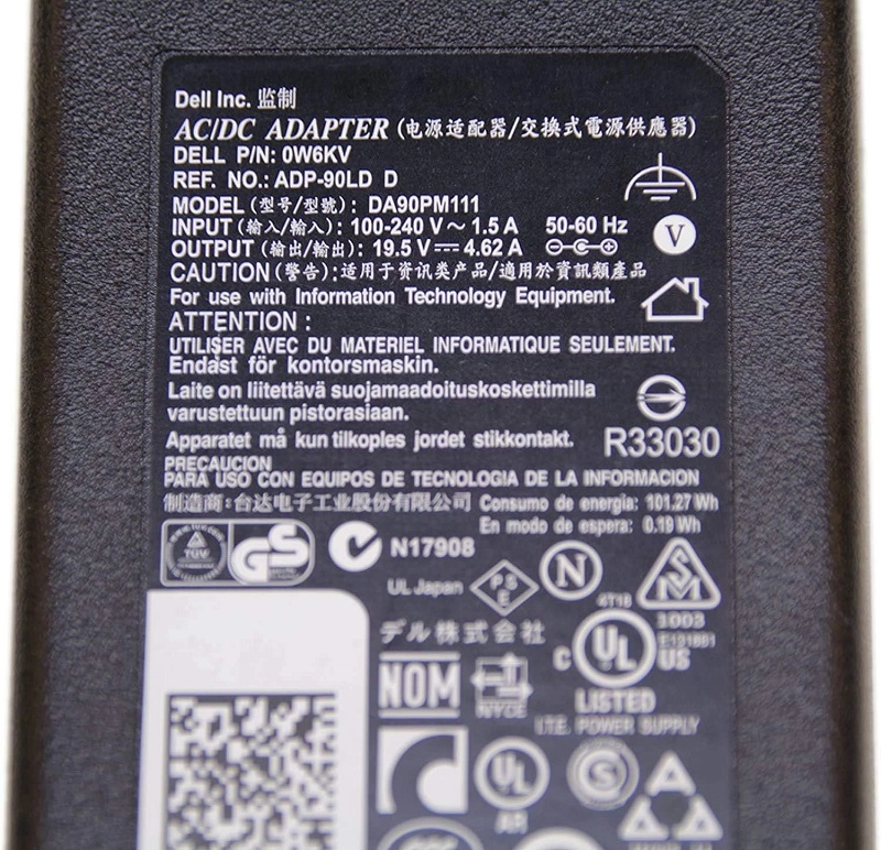 Charger Dell 19.5V 4.74A 90w smalpin