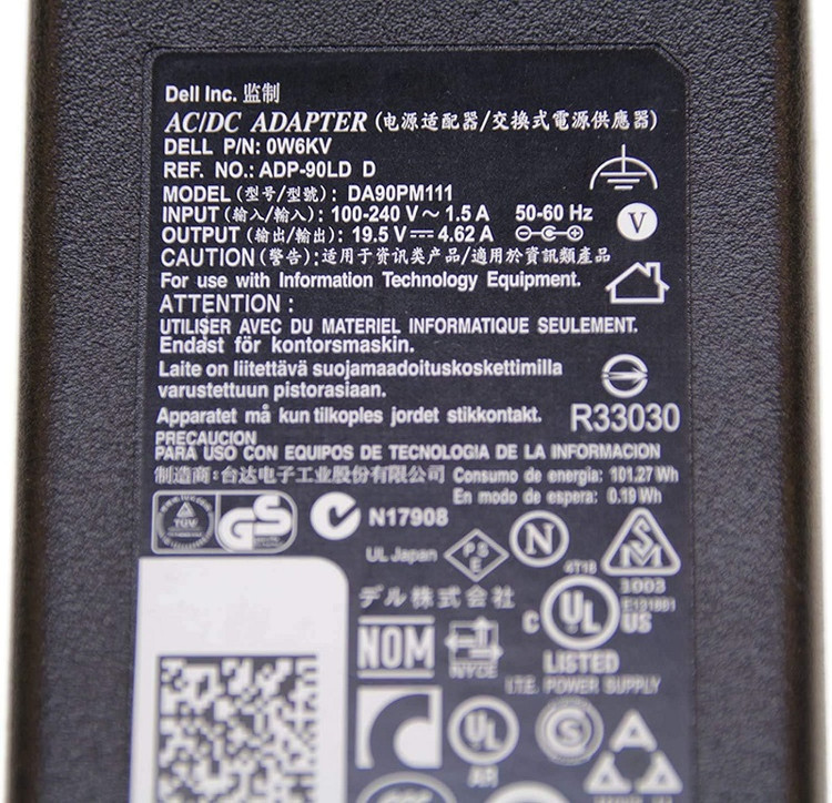 Charger Dell 19.5V 4.74A 90w smalpin